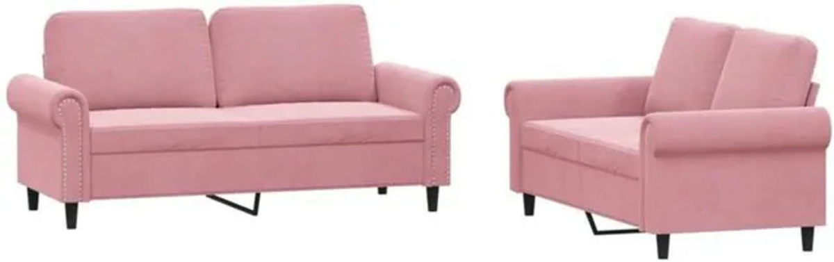2-tlg. Sofagarnitur von Vidaxl in Rosa aus Samt mit Kissen und 2-Sitzer - Bild 1