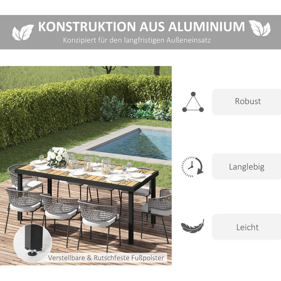 Outsunny Gartentisch aus Aluminium und Kunststoff in Natur, rechteckig, B: 190 cm, T: 90 cm, H: 74 cm - Bild 2