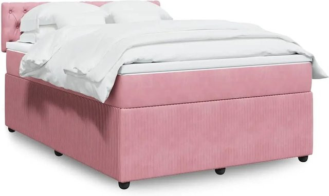 vidaXL Boxspringbett mit Matratze in Rosa, Hybrid-Design mit Samtbezug, USB-Ladeport und Unterbettbeleuchtung, B/T: 140 x 190 cm - Bild 1