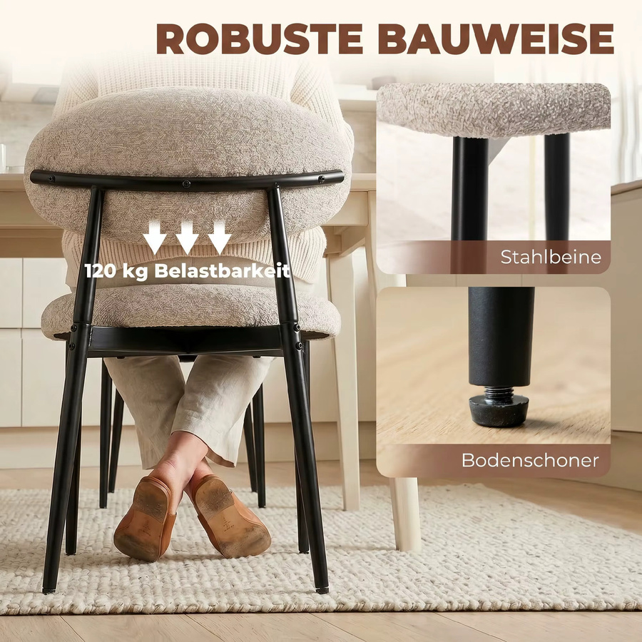 HOMCOM Esszimmerstühle 2er Set in Beige mit Leinenoptik und Stahlbeinen - Bild 4