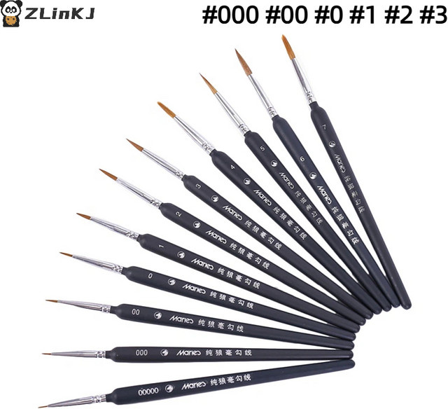 Professionelle Miniatur-Nylon-Pinsel für Acrylmalerei in Schwarz, Set mit 3/5/6 Stück, Größen 000 bis 3 - Bild 1