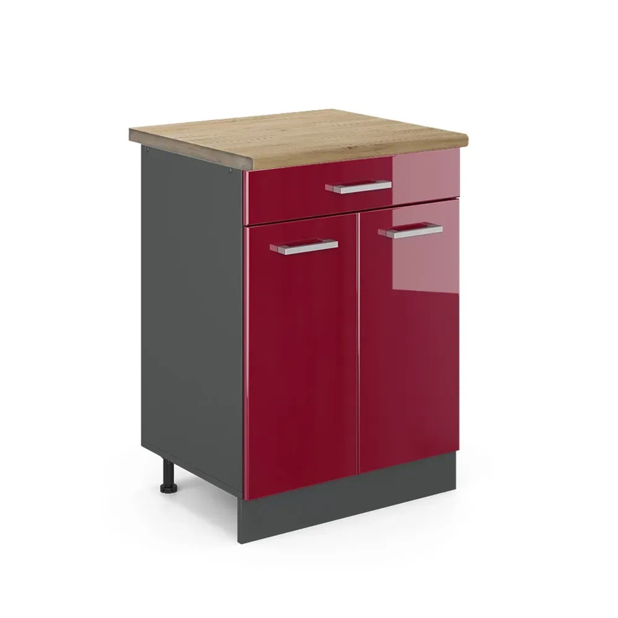 Vicco Küchenunterschrank R-Line Bordeaux Hochglanz in Eiche mit Anthrazit Korpus, B/T/H: 81,6 x 60,0 x 60,0 cm - Bild 2