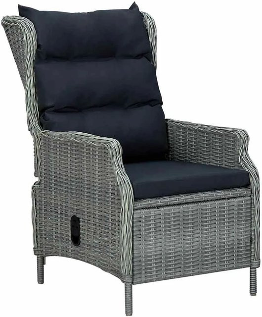 Furnicato Verstellbarer Gartensessel aus PE-Rattan mit Auflagen in Grau - Bild 1