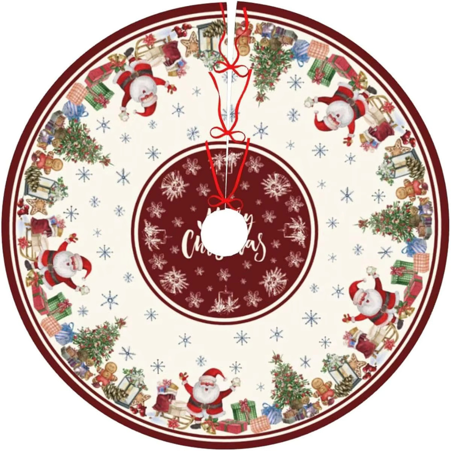 VIKAMA Weihnachtsbaum Rock Vintage mit Weihnachtsmann und Schneeflocken-Print, rund, Multicolour - Bild 3