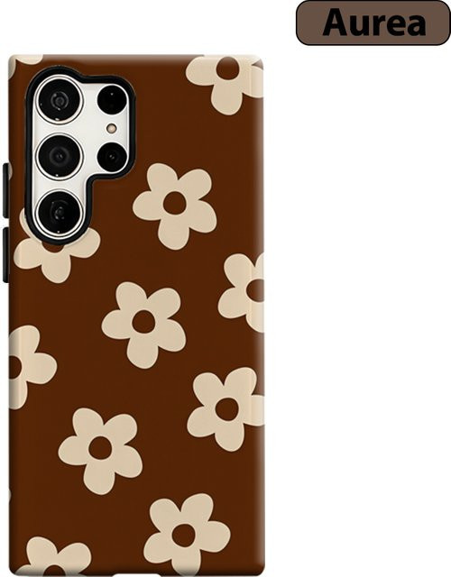 Braune Retro Handyhülle mit Mini Blumen Design für Samsung Galaxy S25 Ultra, S24 und S23 Ultra Plus, stoßfeste Doppelschicht Rückabdeckung - Bild 1