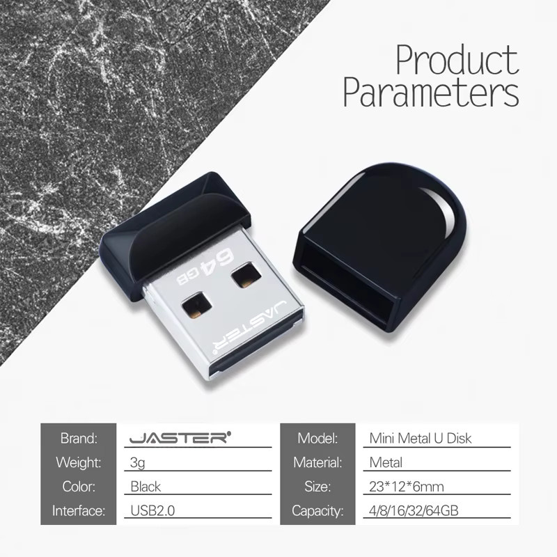 JASTER Super-Mini USB-Stick USB 2.0 wasserdicht mit Schlüsselanhänger in Schwarz oder Weiß, 128 GB - Bild 3
