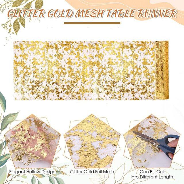 Goldene Netz-Deckchenrolle mit glitzernder Folie für deine Tischdekoration, Breite: 28 cm - Bild 1