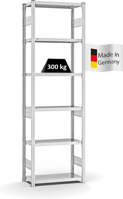 PROREGAL Fachbodenregal Stecksystem T-Profil Heavy-Duty Grundregal mit 6 Ebenen, Lichtgrau, H x B x T: 250 x 75 x 30 cm - Bild 1