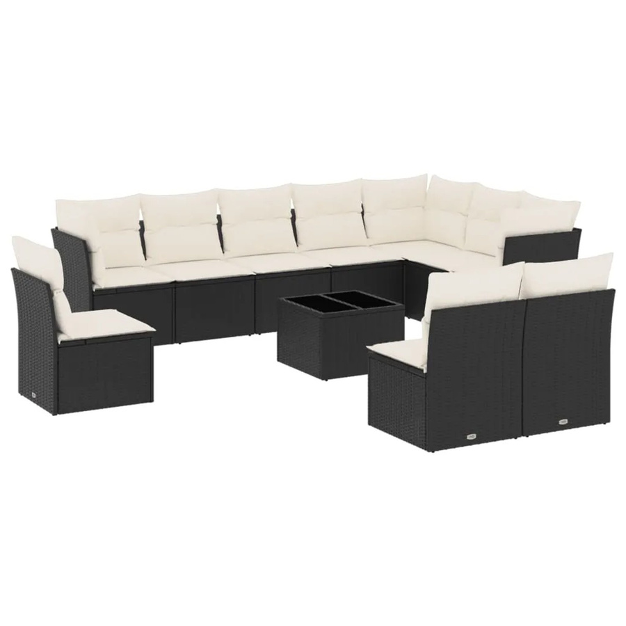 vidaXL 11-teilige Garten-Sofagarnitur in U-Form aus Polyrattan mit Kissen in Schwarz-Creme - Bild 2