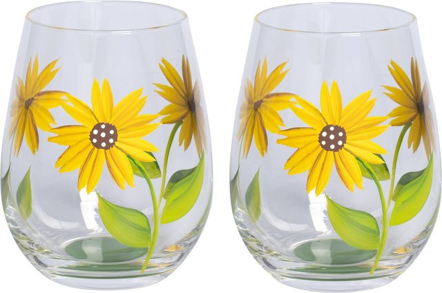 Genialo Trinkgläser Sonnenblume aus Glas, 2 Stück, transparent/gelb, 550 ml pro Glas - Bild 1