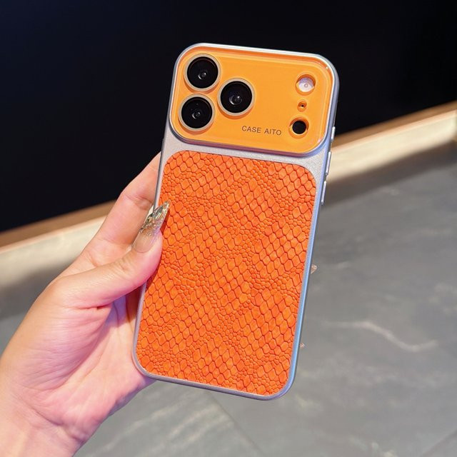 Stoßfeste Handyhülle mit Krokodilleder-Optik und großem Sichtfenster für Apple iPhone 17 Air, 16, 15, 14, 13 Pro Max in Silber - Bild 1