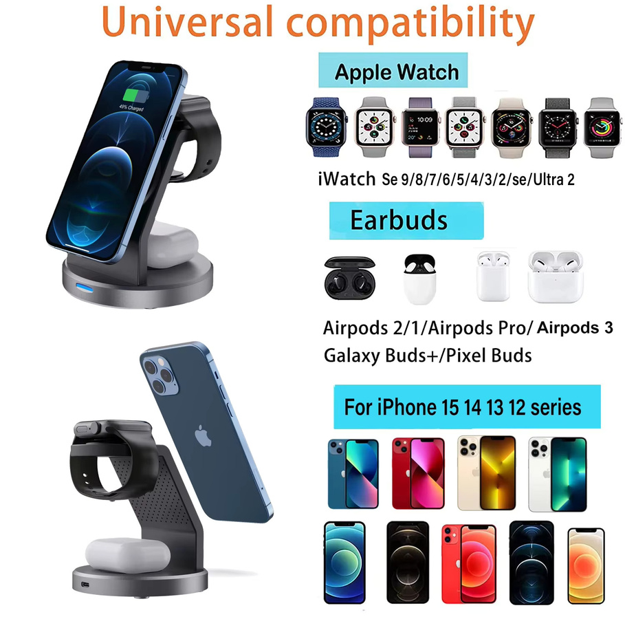 XIKCU Magnetisches kabelloses Ladegerät in Schwarz für iPhone, Apple Watch und AirPods - Bild 6