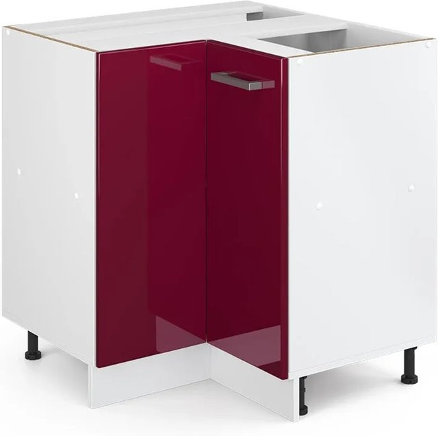 Vicco R-Line Eckunterschrank für die Küche in Bordeaux Rot und Weiß Hochglanz, B/T/H: 75,6 x 46,0 x 81,6 cm - Bild 1