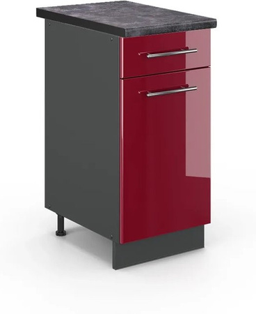 Vicco Küchenunterschrank Fame-Line in Bordeaux Hochglanz und Anthrazit, B: 40 cm, H: 82 cm, T: 60 cm