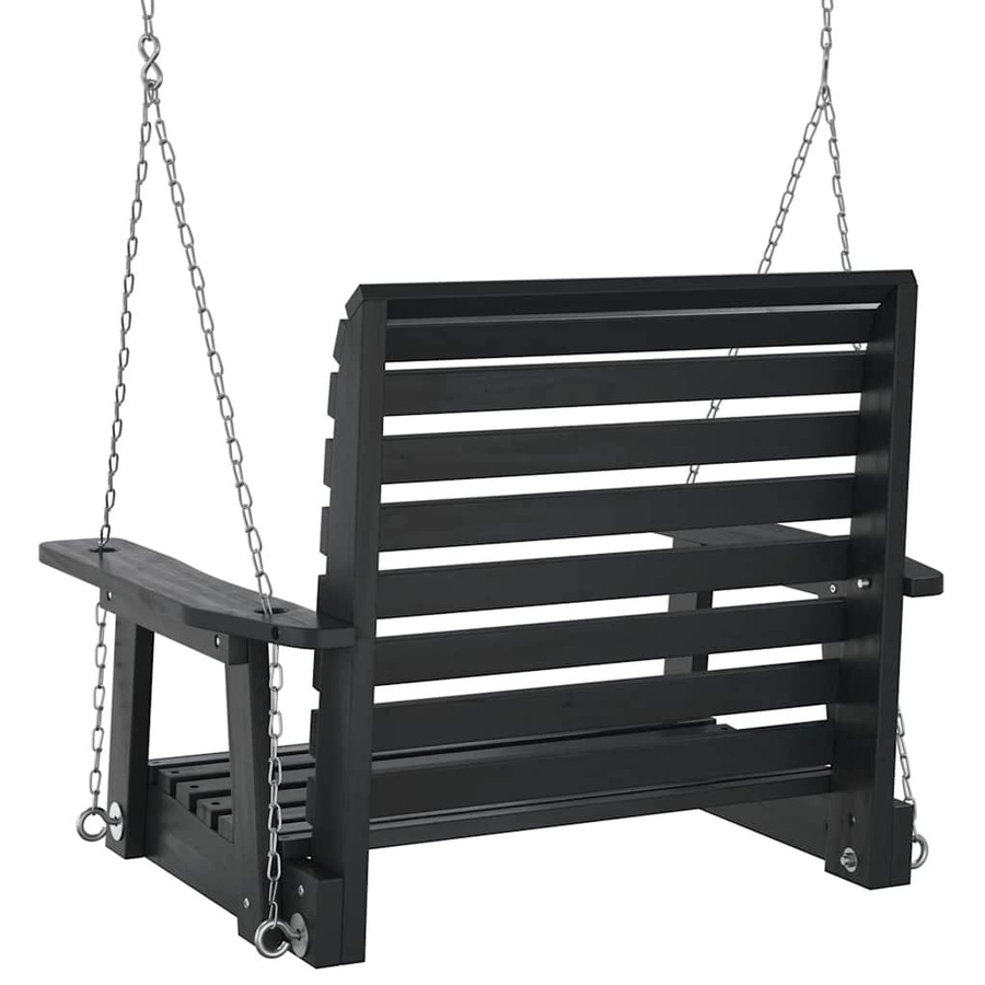 vidaXL Garten-Hängestuhl aus massivem Tannenholz mit Metallketten und Armlehnen, Schwarz, B: 110,0 cm, T: 72,0 cm, H: 63,0 cm - Bild 3