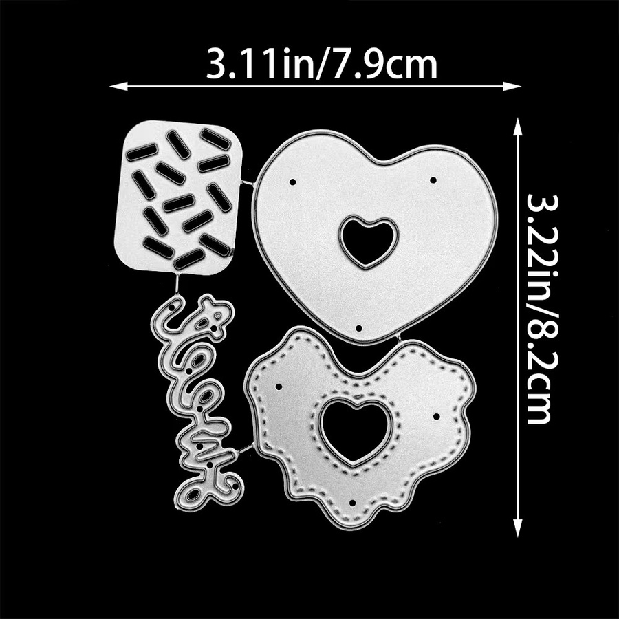 Metall-Stanzformen für Scrapbooking und Kartenherstellung mit Herz-, Wolken- und Buchstabenmotiven in Silber - Bild 2