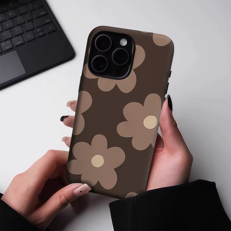 Potdemiel Magnetische Handyhülle mit Blumen-Design in Braun für iPhone 17 16 15 14 13 Pro Max Plus Tough Case - Bild 3