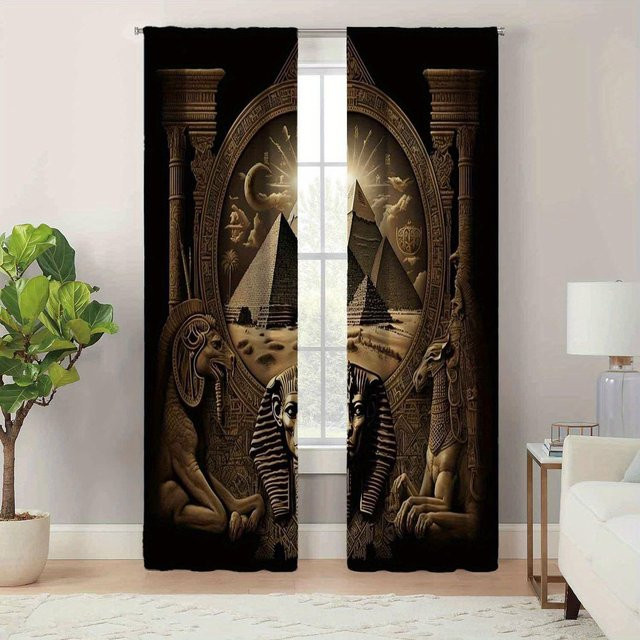 Yiran Furniture Altägyptische Wandmalerei Vorhänge, 2er-Set, Mehrfarbig, B: 65 cm, H: 60 cm - Bild 1