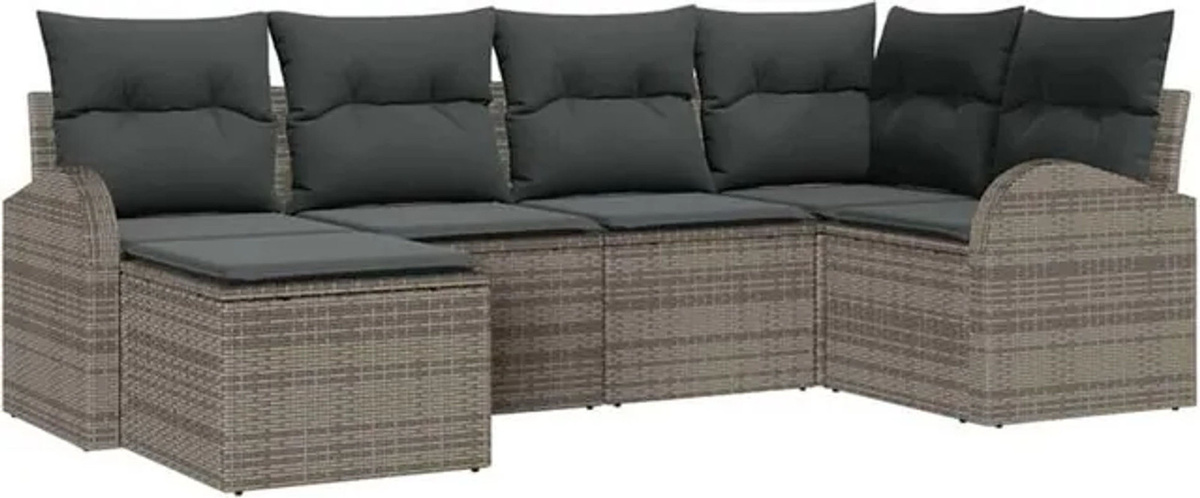 vidaxl Garten-Sofa-Set mit 6 Kissen aus grauem Poly-Rattan und Metall im modernen Design - Bild 1