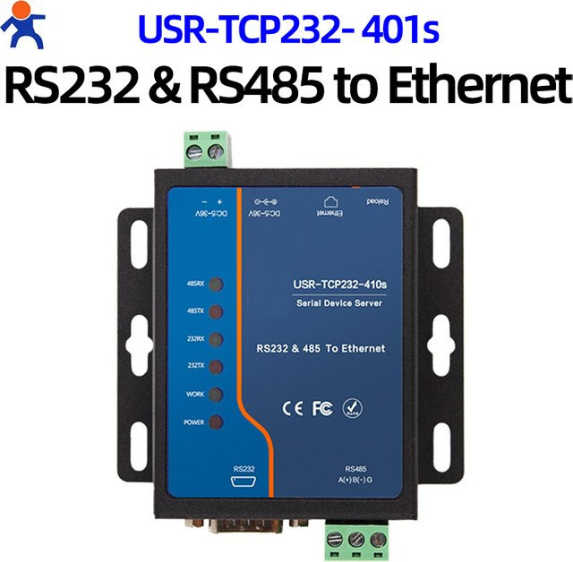 USR TCP232-410s Serieller Geräteserver RS232/RS485 zu Ethernet TCP/IP Konverter in Schwarz, unterstützt Modbus RTU, TCP und MQTT - Bild 1
