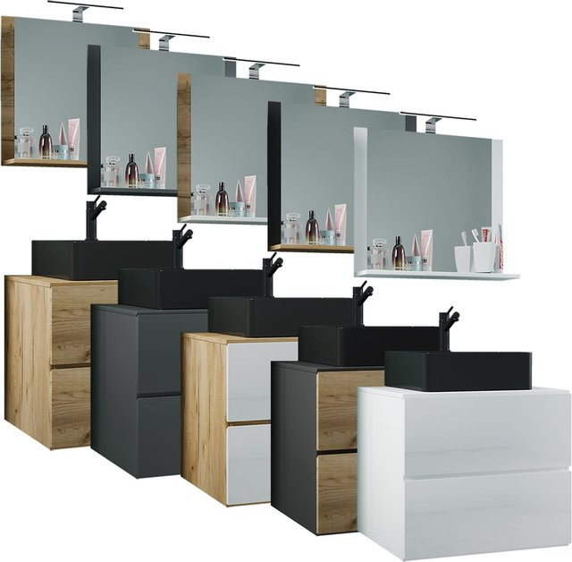 VCM Badmöbel Set Lendas S BL 3-tlg. mit schwarzem Keramik-Waschtisch, Unterschrank und Spiegel, Breite: 60 cm - Bild 1