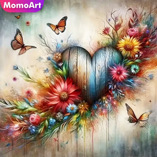 Momoart Diamantmalerei Liebesherz mit Blumen-Landschaft als DIY-Set für Anfänger, Multicolour, B/H: 20 x 20 cm - Bild 1