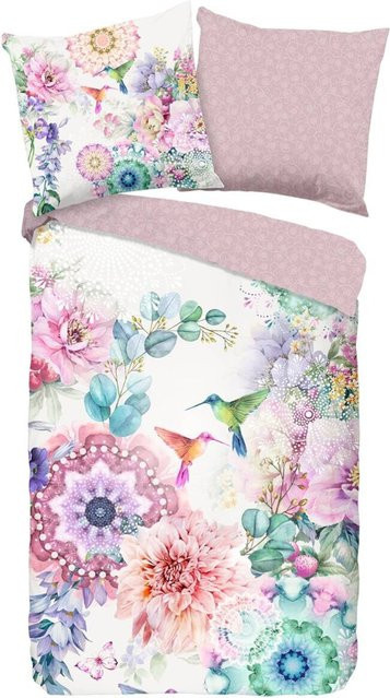 HIP Isaye Satin Bettwäsche Kolibri Mandala Wende rosa bunt, B/L: 135 x 200 cm, Kissen: 80 x 80 cm - Bild 1