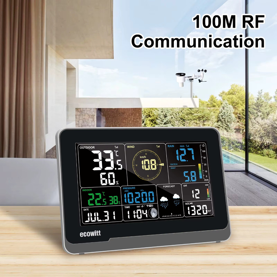 Ecowitt WS3900 Wi-Fi Wetterstation mit 7,5-Zoll LCD-Farbdisplay Konsole in Schwarz, unterstützt IoT-Geräte WFC01 und AC1100 - Bild 2