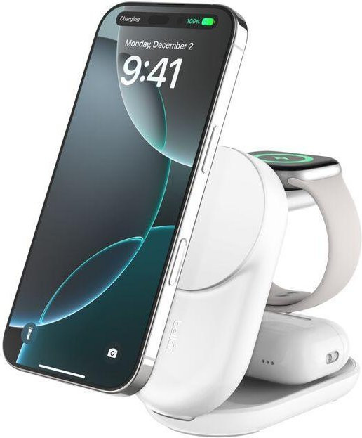Belkin 3-in-1 Faltbare Magnetische Ladestation mit Qi2 25W, Weiß - Bild 1