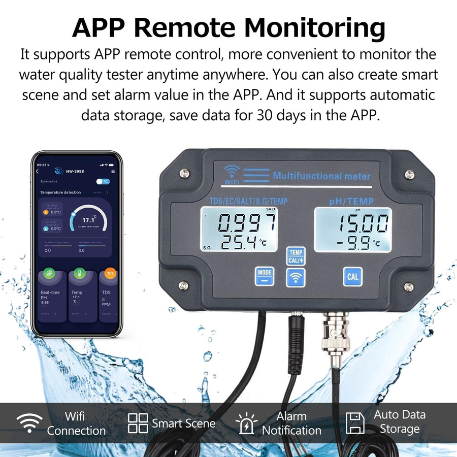 Kkmoon Wifi Digitaler Wasserqualitätstester 6-in-1 Wasseranalysator Wandmontiert in Grau - Bild 3