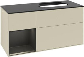 V&B Waschtischunterschrank Finion in Silber Grau lackiert mit integrierter Beleuchtung und offenen Regalfächern, Breite: 120 cm - Bild 1