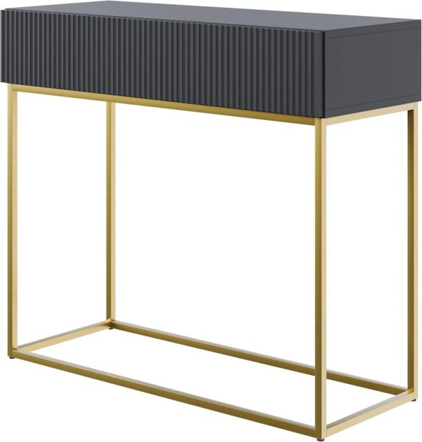 Selsey Veldio Konsolentisch mit Lamellenfront und Schublade, Schwarz mit goldenen Beinen, Breite: 90 cm - Bild 1