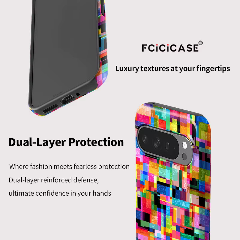 Fcicicase Handyhülle mit buntem Mosaik-Print für Google Pixel 9 10 Pro XL 10A 7A 8A 10 9 Pro, stoßfeste Acryl-Matt-Abdeckung, Multicolor - Bild 3