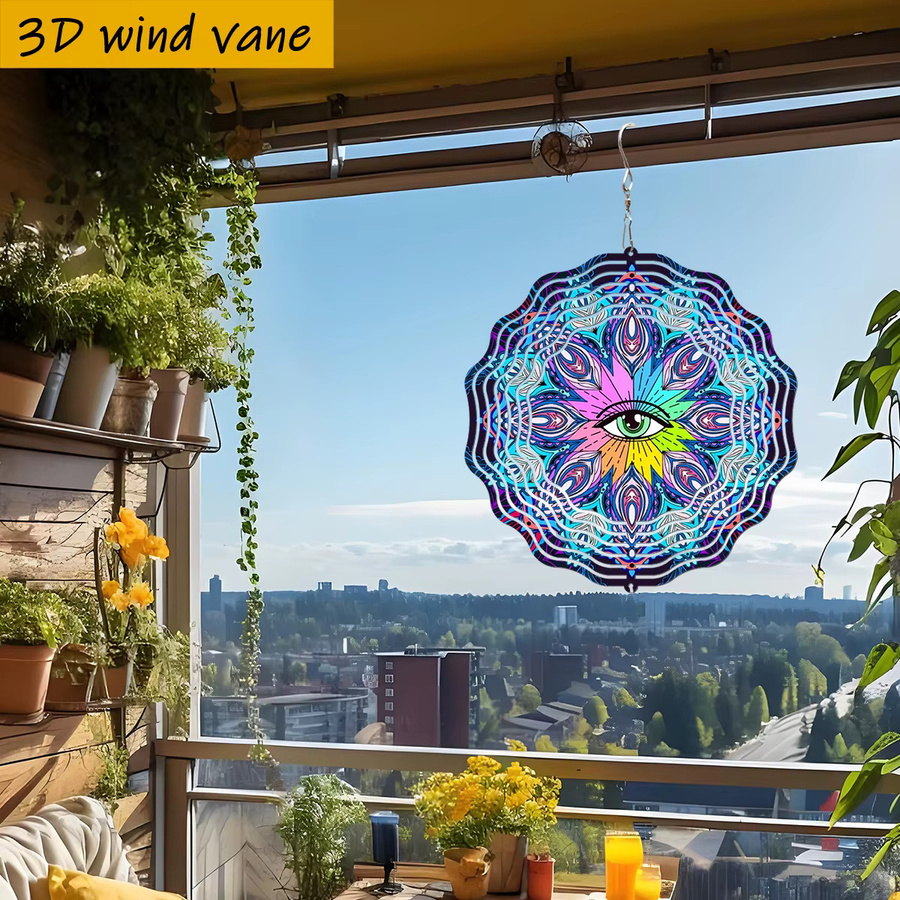 CIFBUY Mandala Metall-Gartendekoration mit rotierendem Design in Weiß und Multicolour, runde Hänge-Gartendekoration für Terrasse und Garten, B/T/H: 25,4 x 25,4 x 0,25 cm - Bild 4