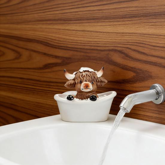 3er Set Sweet Room Hochlandkuh Figuren aus Harz in Braun zur Dekoration für Badezimmer und Wohnbereich - Bild 2