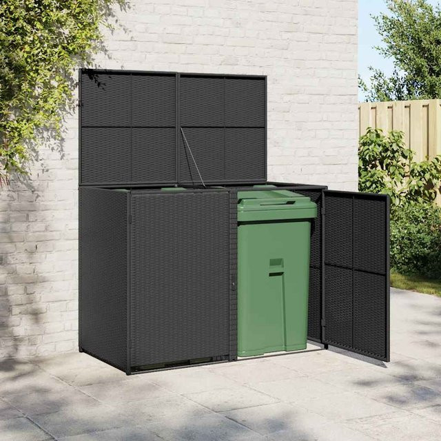 vidaXL Mülltonnenbox für 2 Tonnen aus Poly Rattan in Schwarz, B/T/H: 148 x 80 x 111 cm - Bild 1