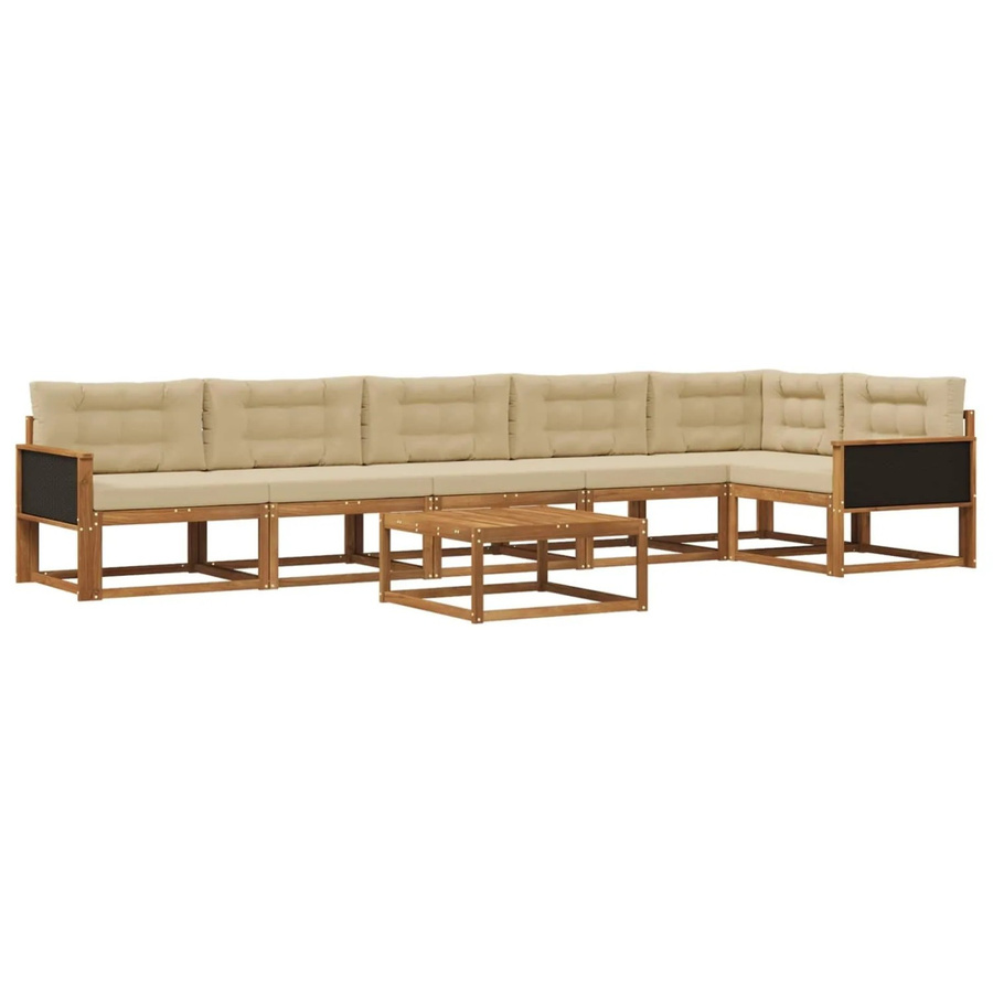 vidaXL Outdoor-Sofagarnitur aus massivem Akazienholz mit 7 Kissen in Natur und Beige - Bild 2
