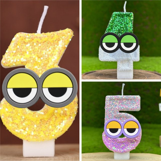 Potdemiel Digitale Kerze mit gelber Bananenmann-Brille als Kuchendekoration für Kindergeburtstage und Partys - Bild 1