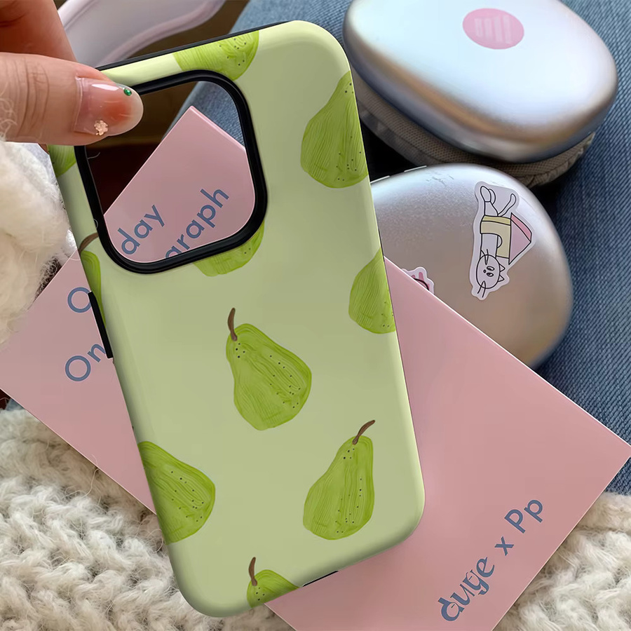 Handyhülle mit grünem Birnen-Design für Apple iPhone 11 bis iPhone 17 Pro Max Plus, doppelschichtige Rückseite - Bild 4