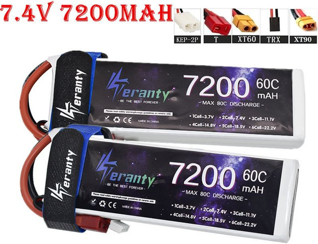 TERFPV LiPo Batterie 2S mit 7200mAh, 7,4V 60C, XT90 Stecker, Schwarz - Bild 1