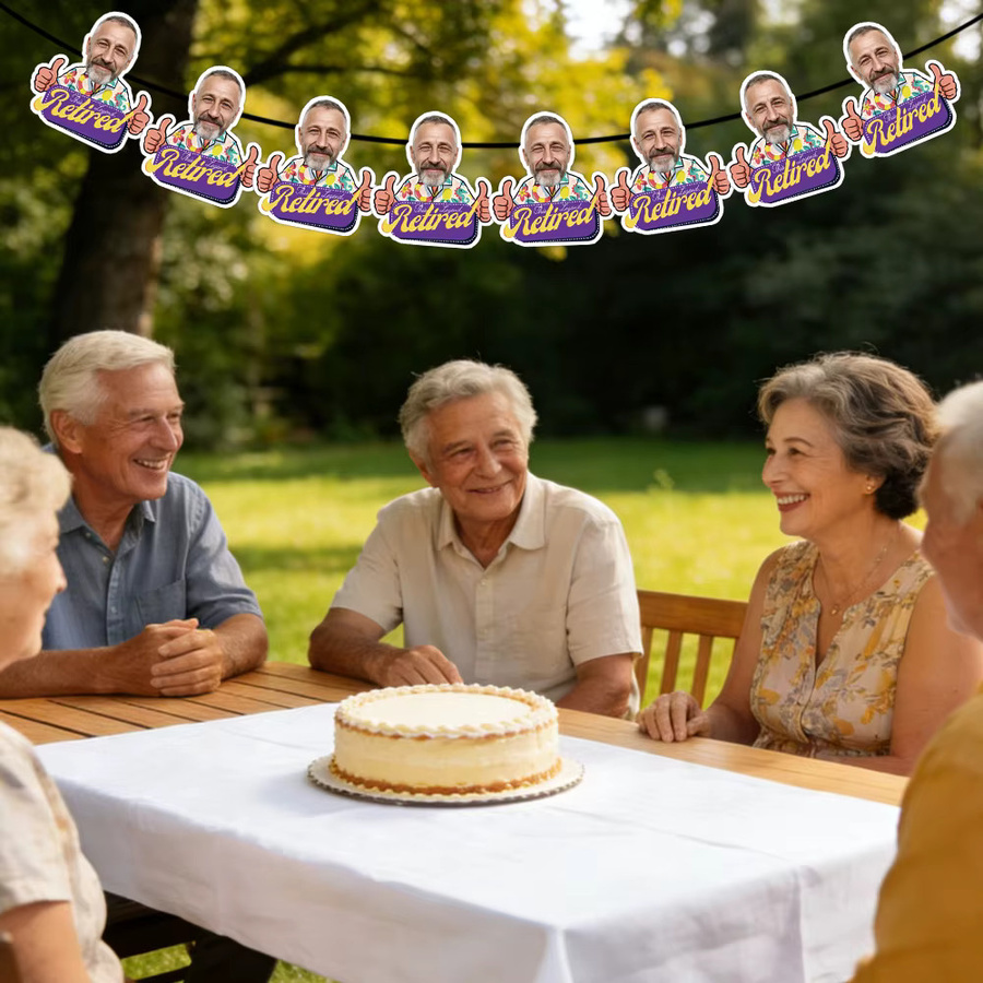 WEIGAO Personalisierte Foto-Wimpelkette für die Ruhestandsfeier, Bunte Party-Dekoration mit individuellem Design - Bild 3