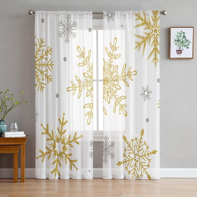 Transparenter Tüll-Vorhang mit Schneeflocken-Textur von Your Warm Home in Weiß, Breite: 135 cm, Höhe: 114 cm - Bild 1