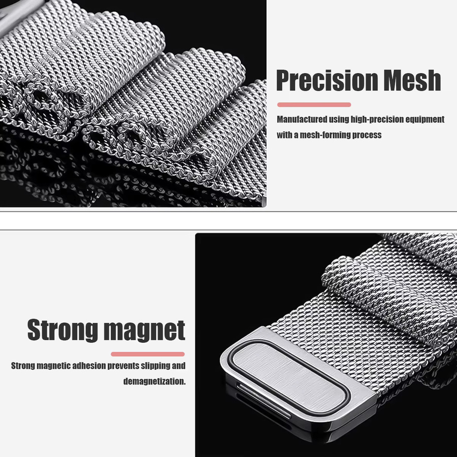 Uhrenarmband Milanaise, Edelstahl, Silber, Unisex, 22mm, 26mm - Bild 6