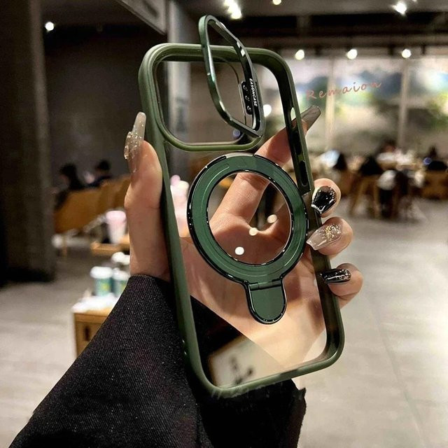 Yiran bag Magnetische Stoßfeste Handyhülle mit Ring und Linsenschutz für iPhone 11 bis 16 Pro Max, MagSafe kompatibel, Transparent Grau - Bild 1