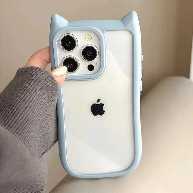 INS Silikon Handyhülle mit Cartoon-Katzenohren und Linsenschutz für Apple iPhone 12 Pro Max, Transparent - Bild 1