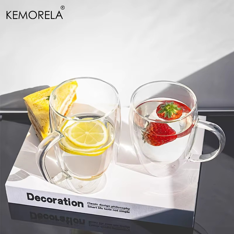 KEMORELA Doppelwand Glas Kaffeebecher mit Griff, Transparent, 350 ml - Bild 2