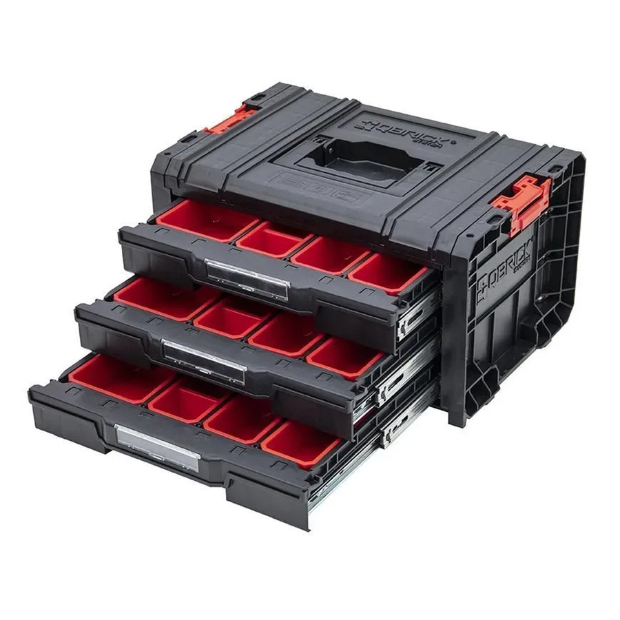PROREGAL QBRICK Werkzeugkasten Pro Toolbox mit 3 Schubladen, wasserdicht und stapelbar, Schwarz, H x B: 24,5 x 32 cm - Bild 2