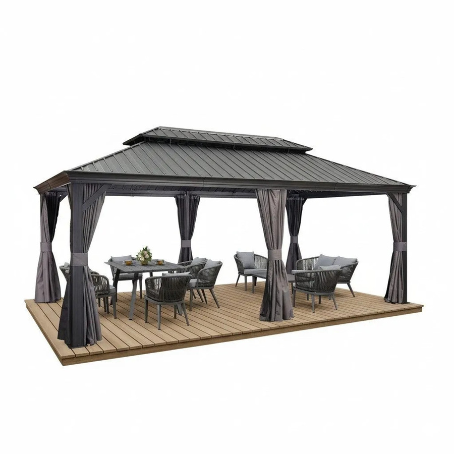Purple Leaf Gartenpavillon Hardtop Gazebo mit Stahldach und Seitenwänden in Grau - Bild 2
