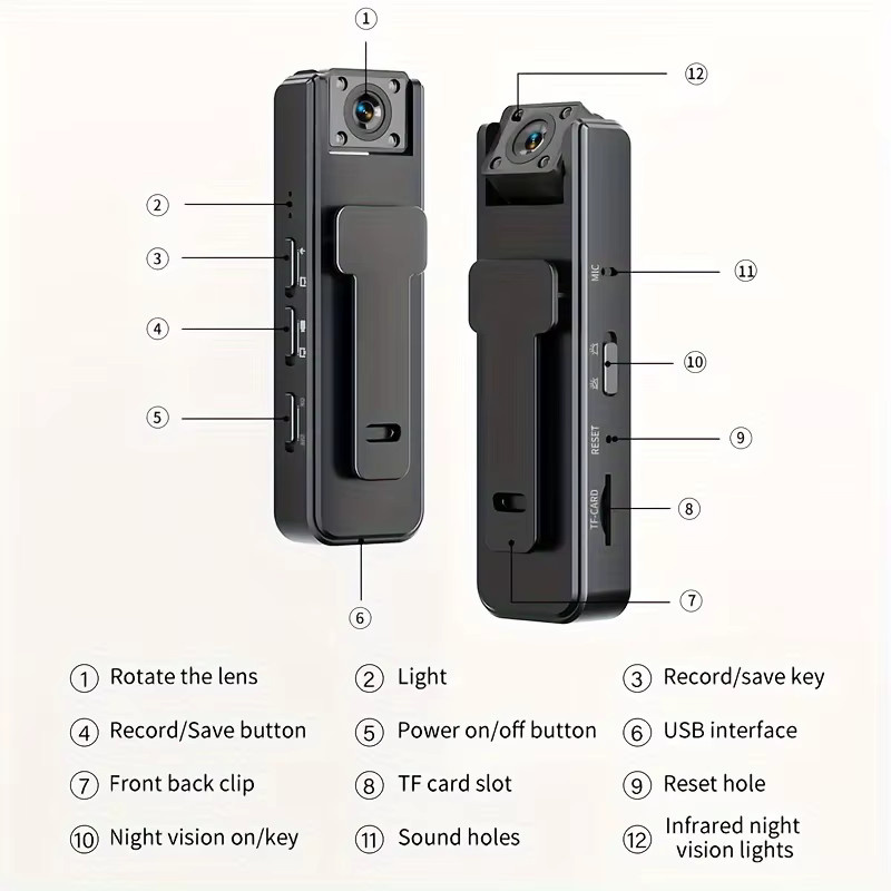LZQLY Mini A9 Handkamera mit 1080P HD und Infrarot-Nachtsicht als Rückclip-Kamera in Schwarz - Bild 4