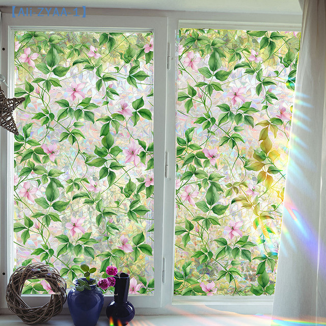 JETTING Sonnenschutz-Glasaufkleber mit Retro-Blumenranken, dekorativer Fensteraufkleber in Grün und Mehrfarbig - Bild 1
